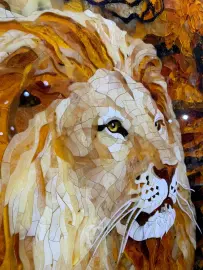 Panels of amber and Karelian birch "Lion in the savanna"